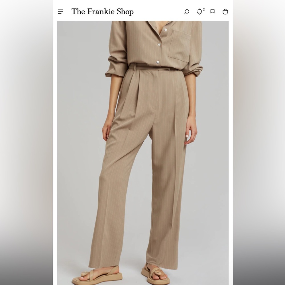 NWT frankieshop BEA FLUID PINSTRIPE SUIT PANTS - CAMEL size L rare sold out